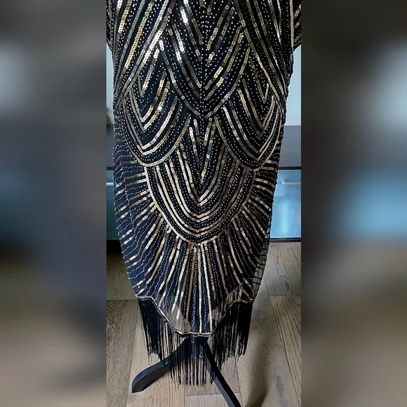 1920s Great Gatsby Flapper Plus Size Sequin Fringe Cap Sleeve Dress Vintage 2X - Picture 12 of 15